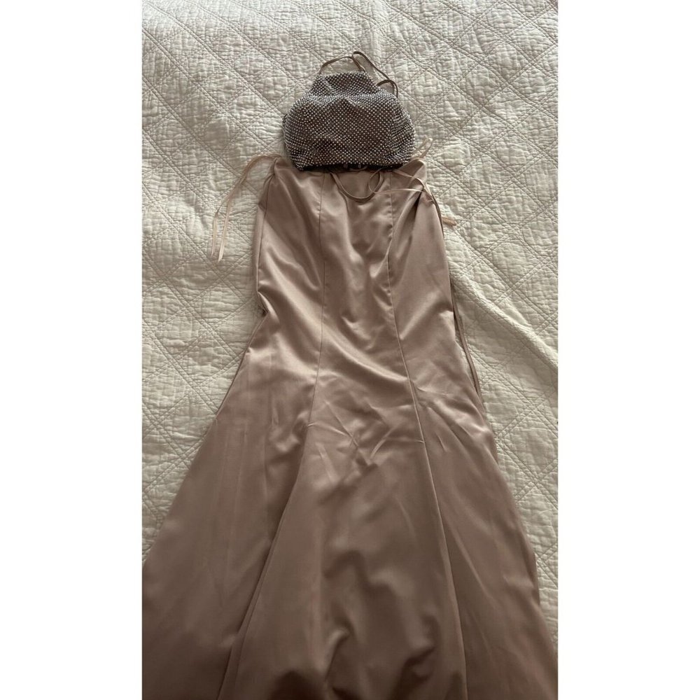 La Femme Beige Crop Top Long Mermaid Evening Gown $438 - Picture 5 of 10